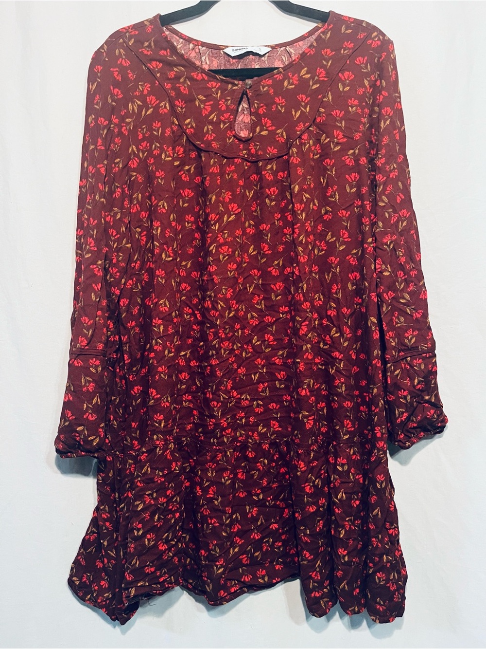 Maroon Dress with Floral Design